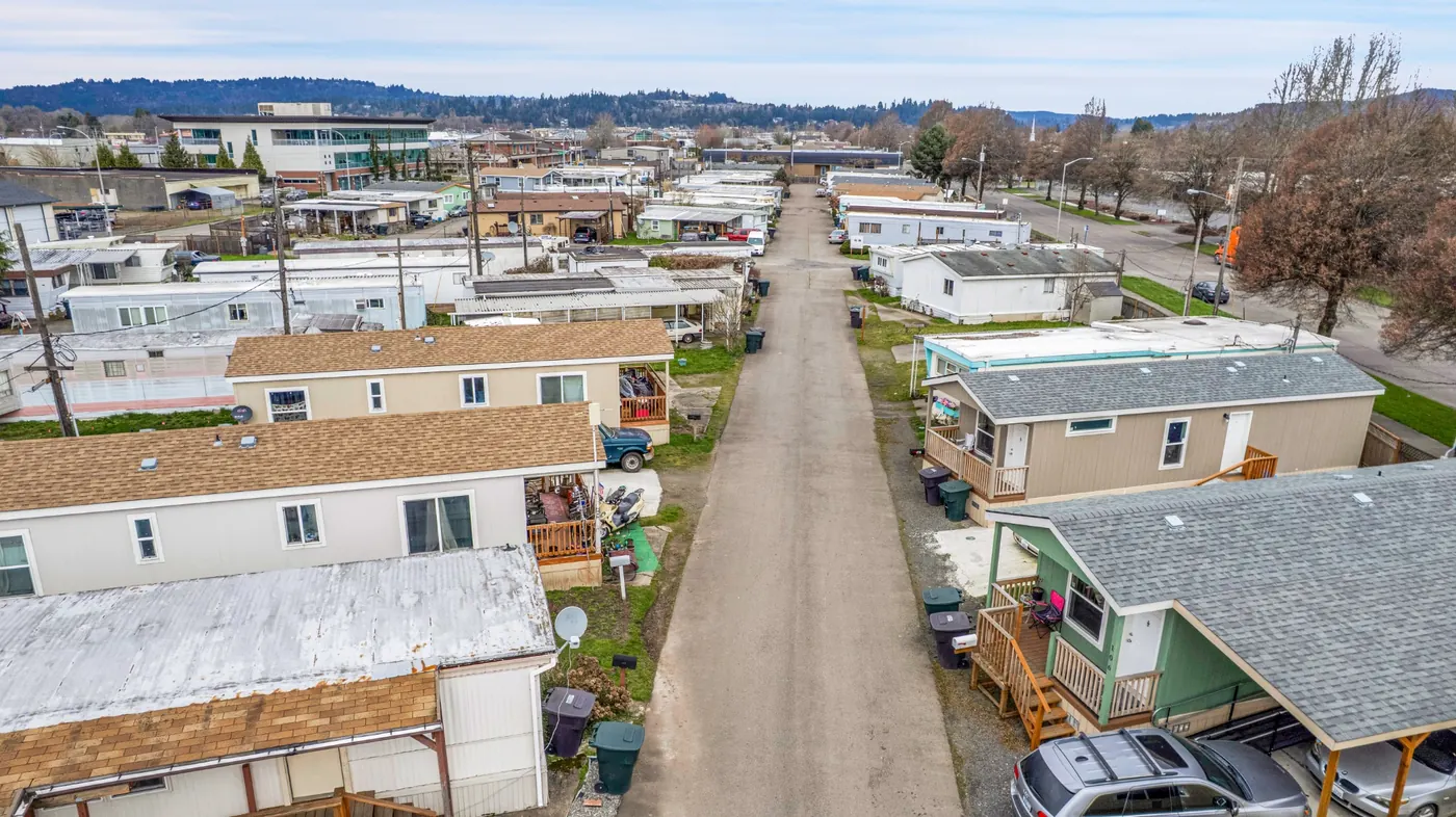 Aerial view of Del Ray RV and Mobile Home Park in Longview Washington